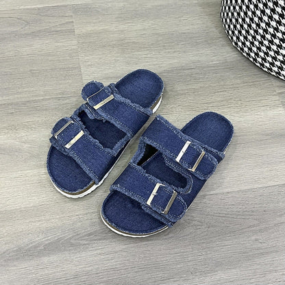 Double buckle canvas flats, view 2