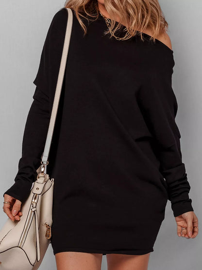 Asymmetric Batwing Sleeve Mini Sweater Dress