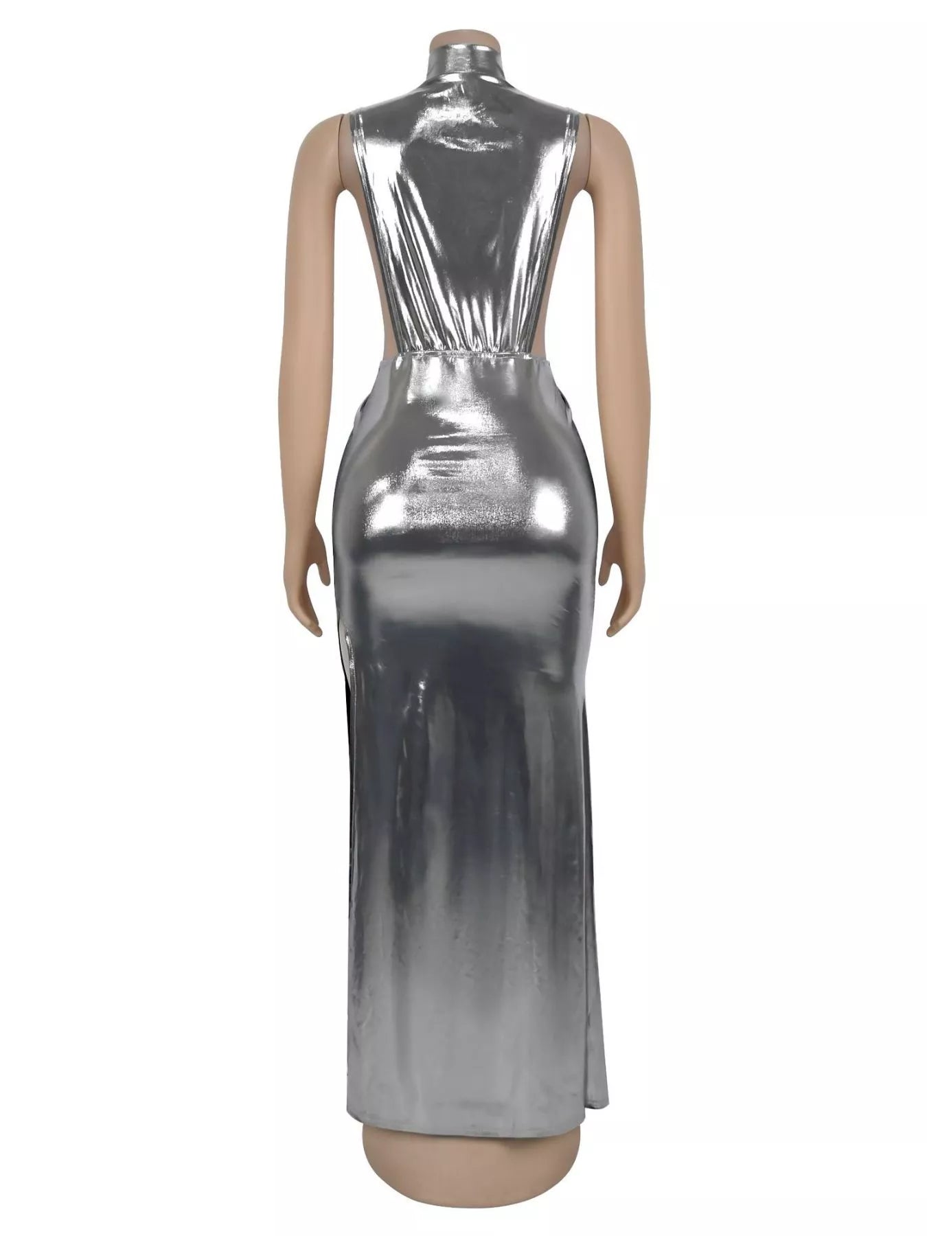 Mock Neck Cut-Out Ruched Maxi Dress