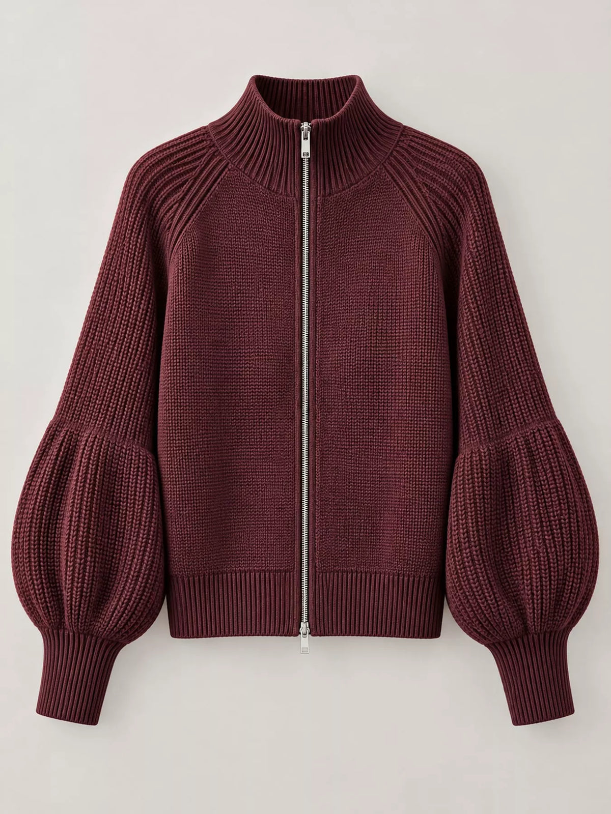 Ribbed knit lantern-sleeve cardigan, view 4