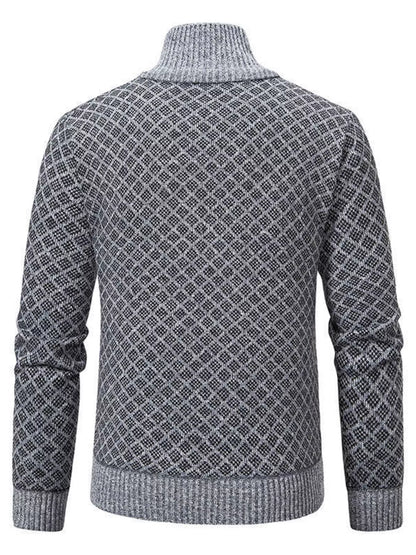 Men's Plus Size Geometric Patterned Full-Zip Cardigan