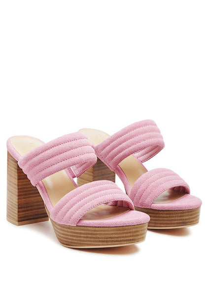SUEDE SLIP-ON BLOCK HEELED SANDAL
