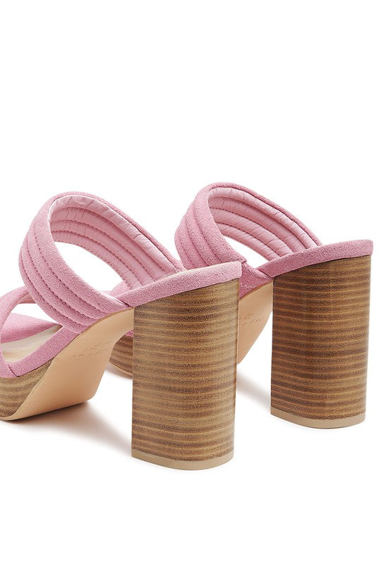SUEDE SLIP-ON BLOCK HEELED SANDAL