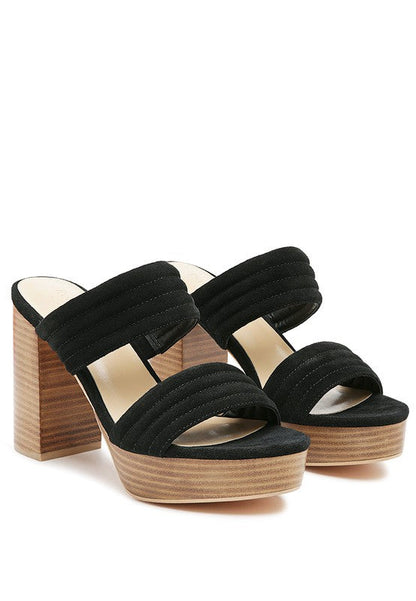 SUEDE SLIP-ON BLOCK HEELED SANDAL