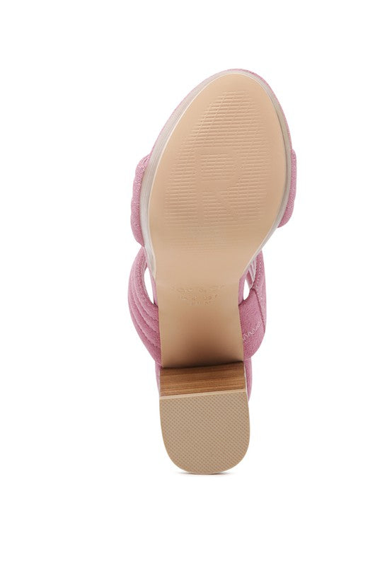 SUEDE SLIP-ON BLOCK HEELED SANDAL