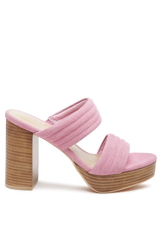 SUEDE SLIP-ON BLOCK HEELED SANDAL