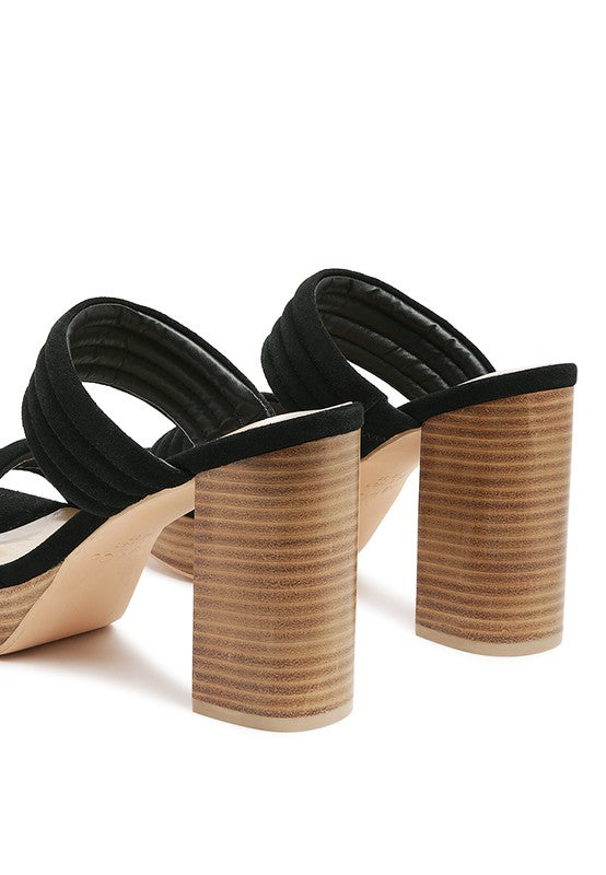 SUEDE SLIP-ON BLOCK HEELED SANDAL
