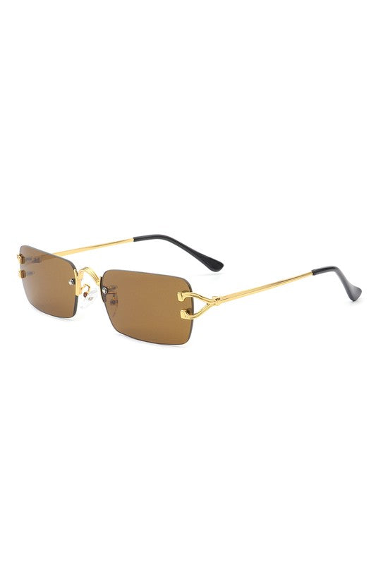 Rimless Retro Rectangle Tinted Sunglasses