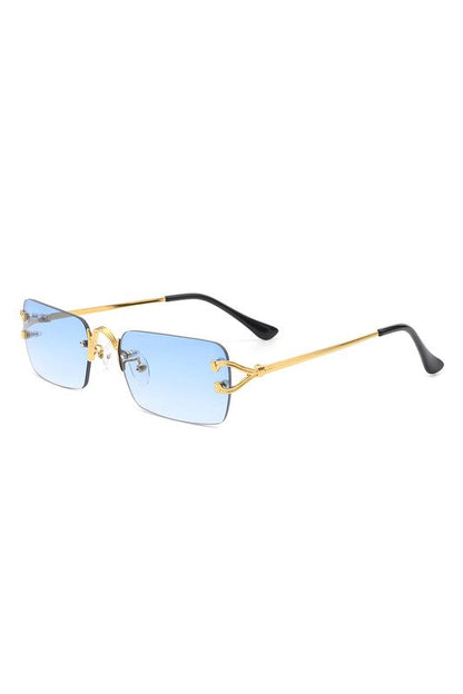 Rimless Retro Rectangle Tinted Sunglasses