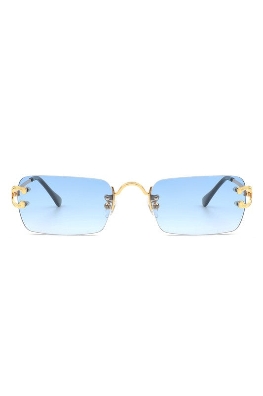 Rimless Retro Rectangle Tinted Sunglasses