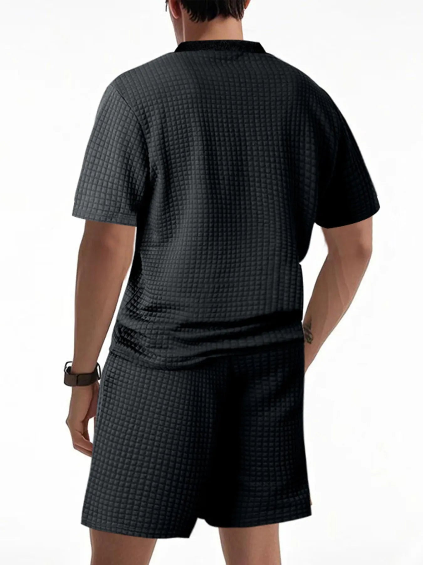 Men's Textured Round Neck Top and Shorts Set