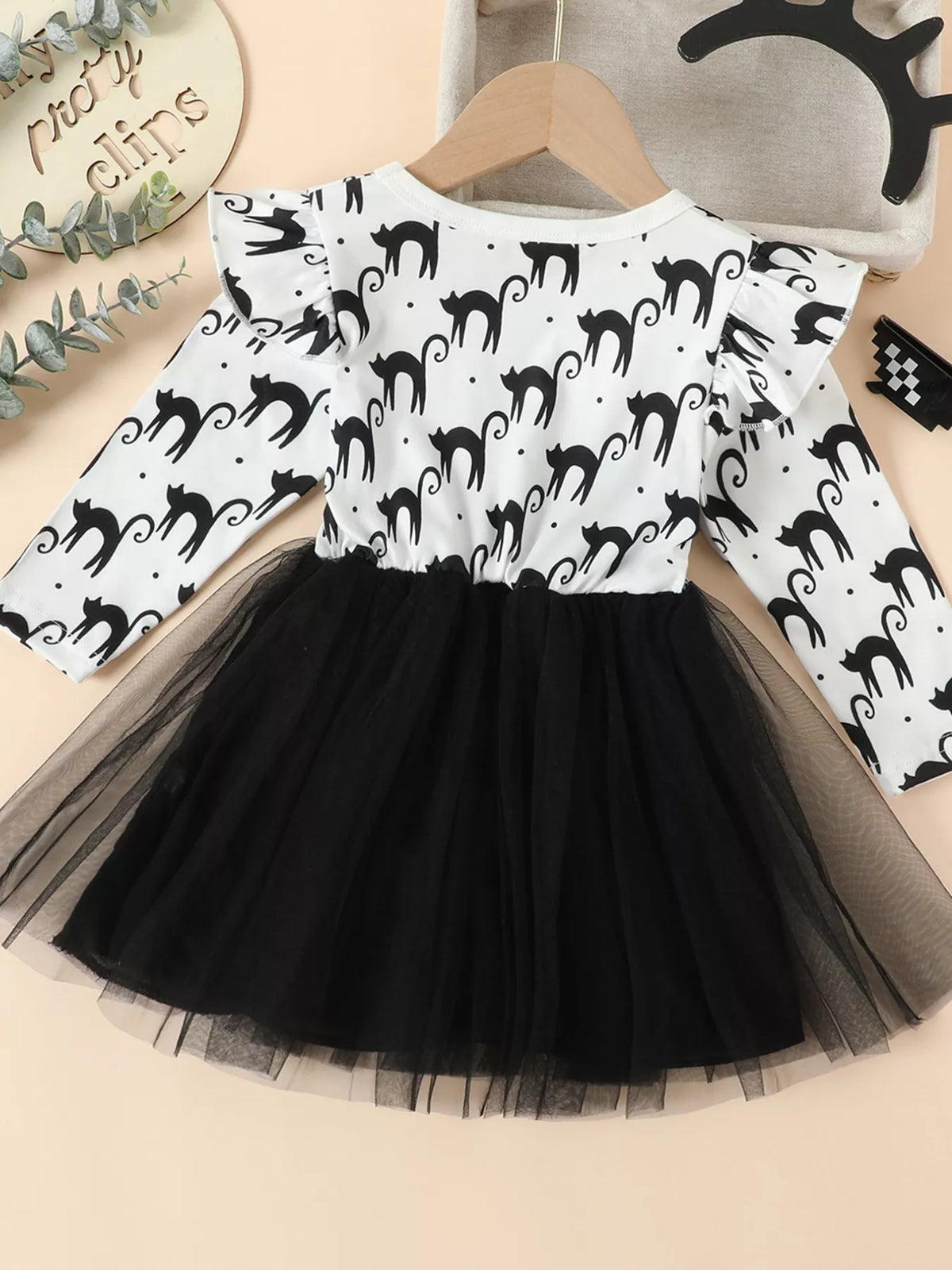 Children's Halloween Cat Eye Ruffle Tulle Dress