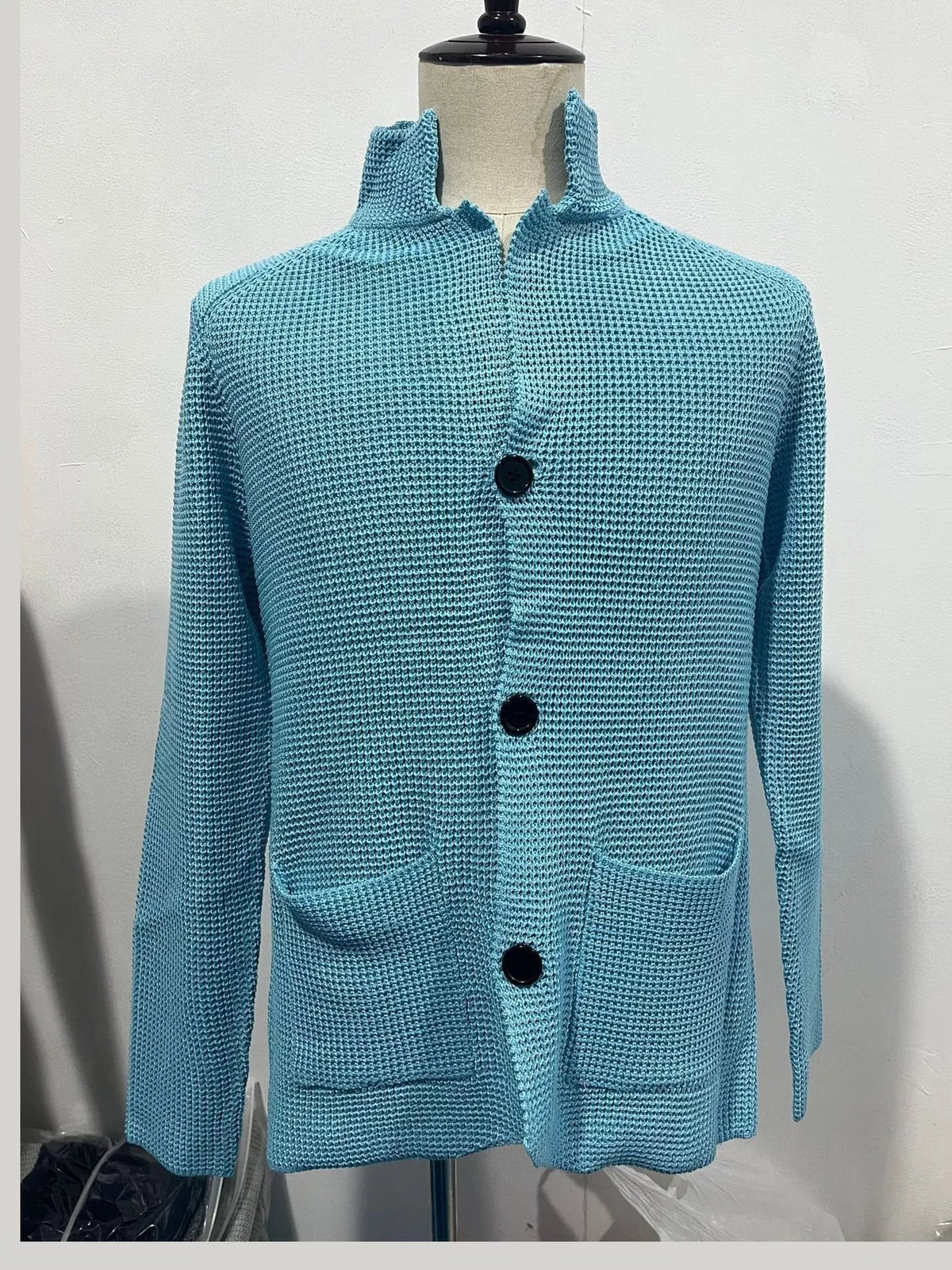 Men's Slim-Fit Knit Stand-Collar Cardigan with Pockets