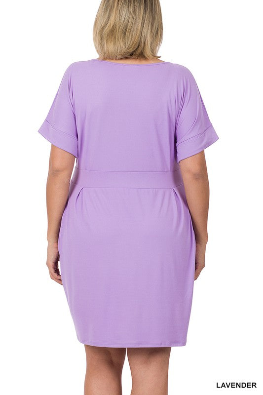 Plus Size Brushed Tie Belted Dress