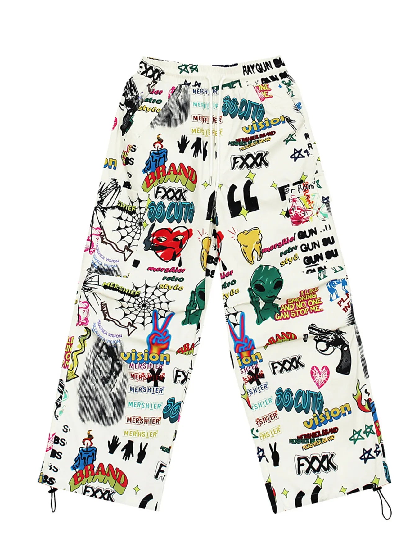 Men's Graffiti Print Wide Leg Pants