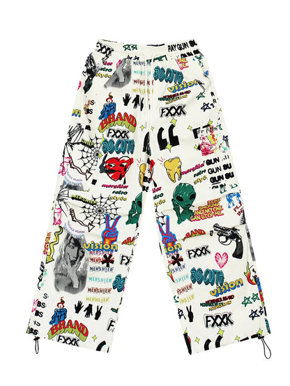 Men's Graffiti Print Wide Leg Pants