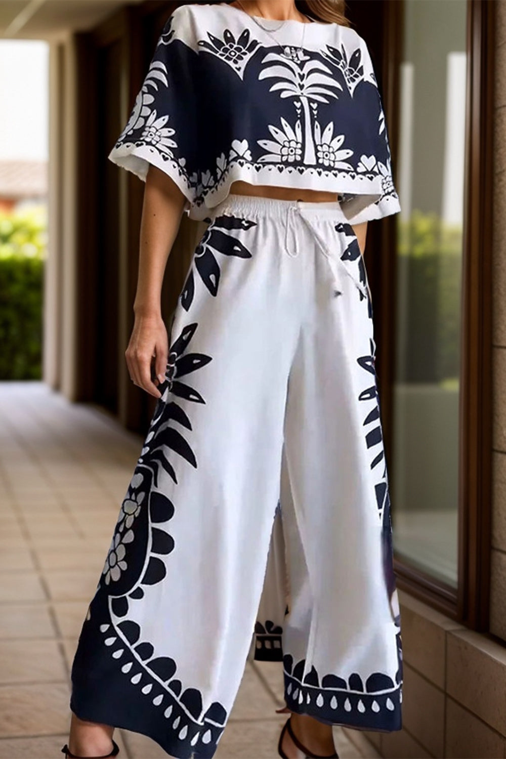 Black & White Printed Pants Set - MONLANE