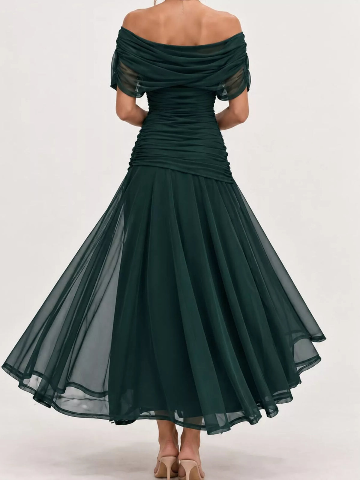 Off-shoulder ruched tulle dress, view 23