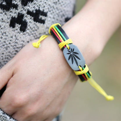 Jamaican Reggae Red Yellow Green Leaf Bracelet Factory Direct Genuine Leather Jewelry