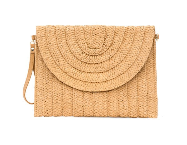 Straw foldover clutch, view 3