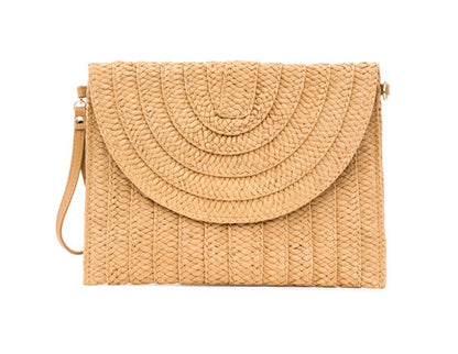 Straw foldover clutch, view 3