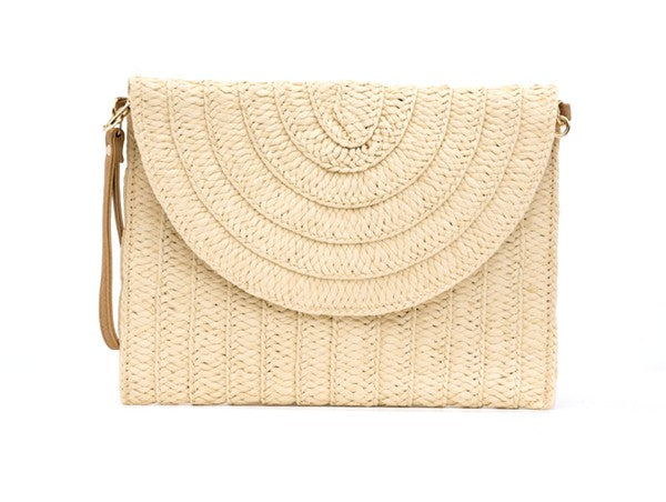 Straw foldover clutch, view 6