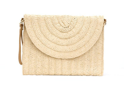 Straw foldover clutch, view 6