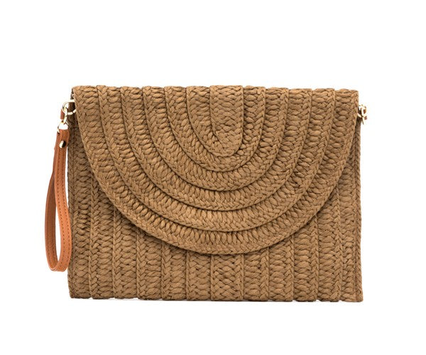 Straw foldover clutch, view 9