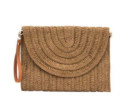 Straw foldover clutch, view 9
