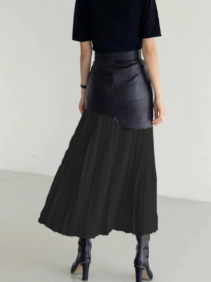 Patchwork Contrast Pleated Skirt