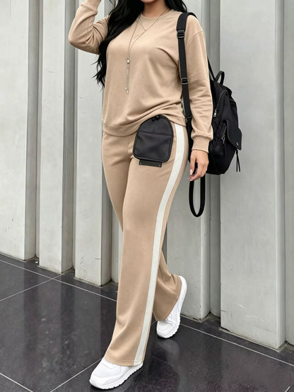Plus size khaki lounge set, view 2