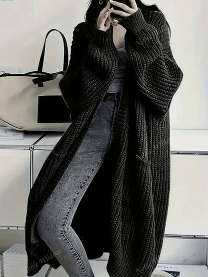 Women's Chunky Knit Openwork Cardigan with Pockets, S to 5XL