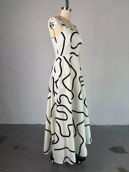 Abstract Print Square Neck Midi Dress