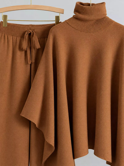 Turtleneck poncho sweater and pants set, view 19