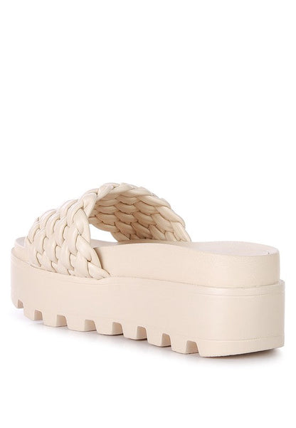 PLATFORM SLIDES WITH WOVEN TEXTURED STRAPS