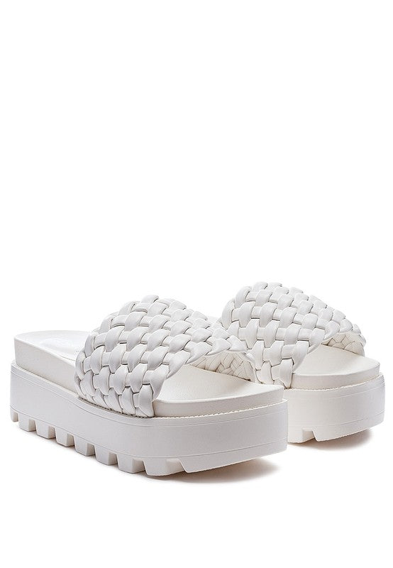 PLATFORM SLIDES WITH WOVEN TEXTURED STRAPS
