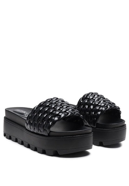PLATFORM SLIDES WITH WOVEN TEXTURED STRAPS