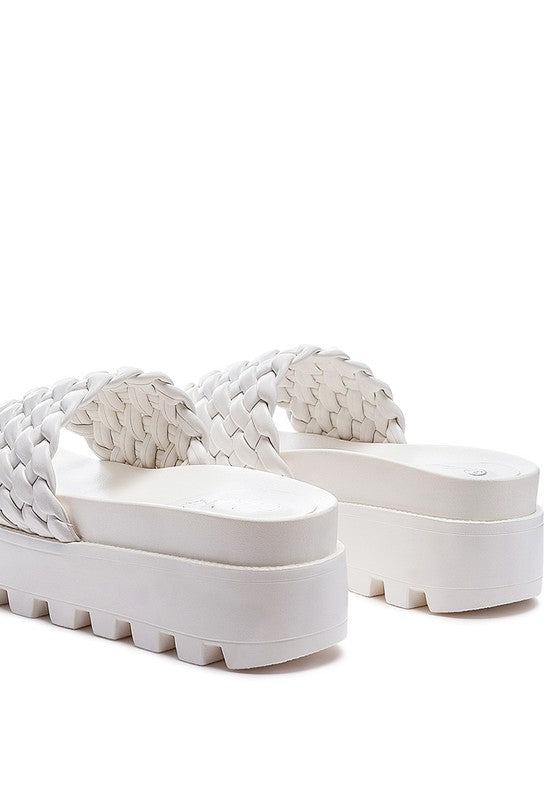 PLATFORM SLIDES WITH WOVEN TEXTURED STRAPS