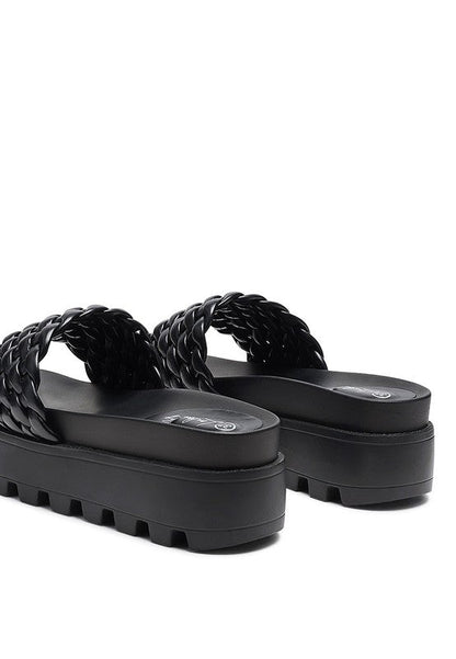 PLATFORM SLIDES WITH WOVEN TEXTURED STRAPS