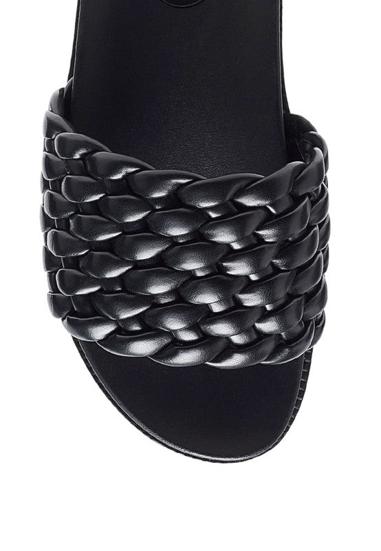 PLATFORM SLIDES WITH WOVEN TEXTURED STRAPS