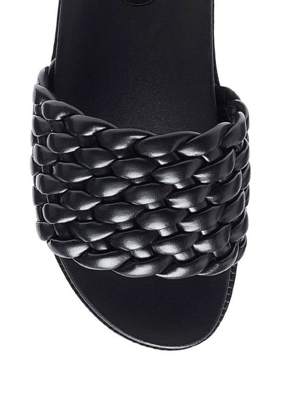 PLATFORM SLIDES WITH WOVEN TEXTURED STRAPS