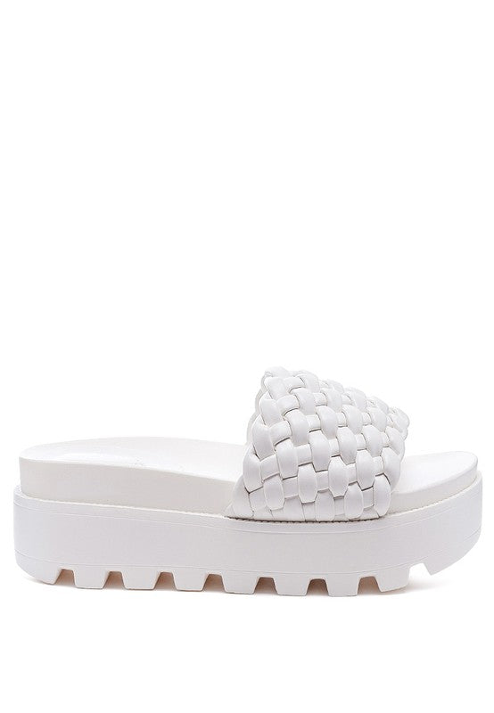 PLATFORM SLIDES WITH WOVEN TEXTURED STRAPS