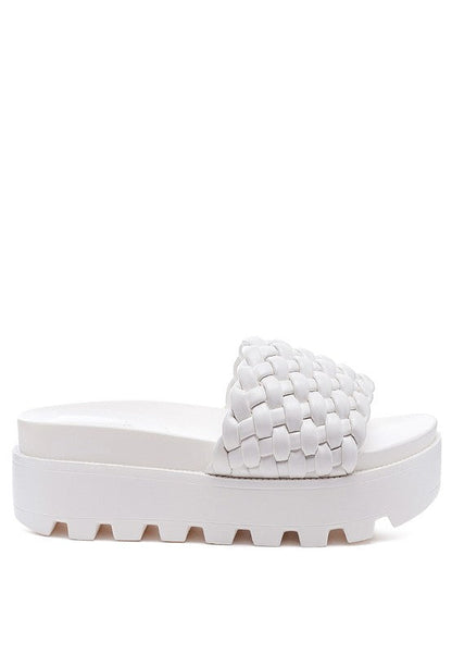 PLATFORM SLIDES WITH WOVEN TEXTURED STRAPS