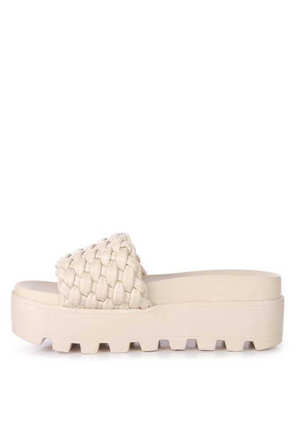 PLATFORM SLIDES WITH WOVEN TEXTURED STRAPS