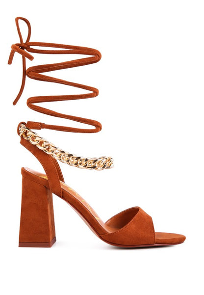 Metal Chain Lace Up Sandals
