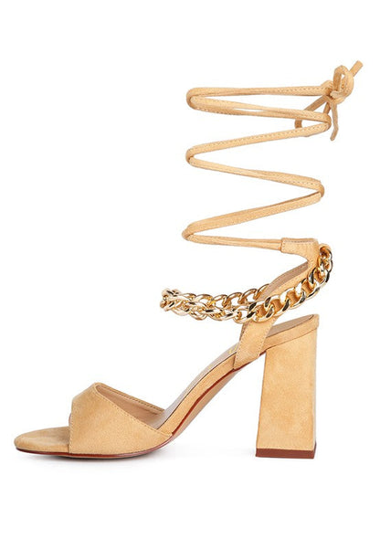 Metal Chain Lace Up Sandals