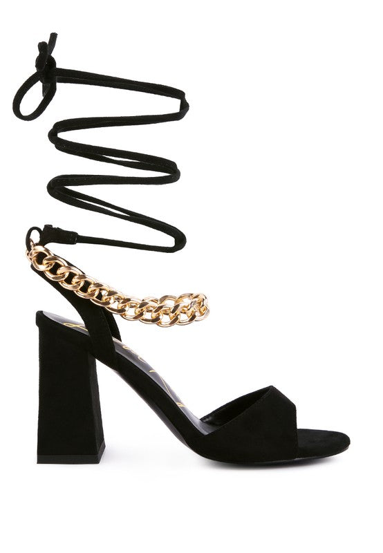 Metal Chain Lace Up Sandals