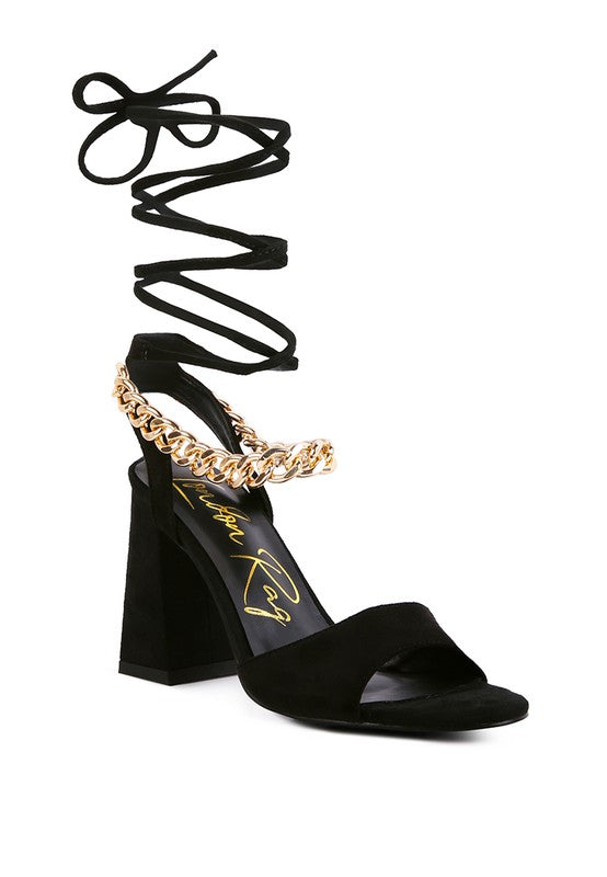 Metal Chain Lace Up Sandals