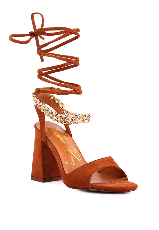 Metal Chain Lace Up Sandals