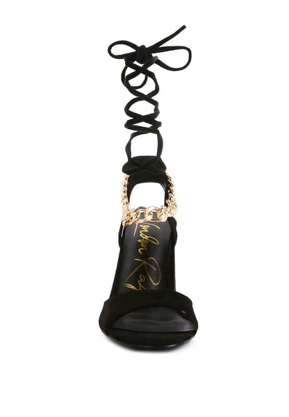 Metal Chain Lace Up Sandals